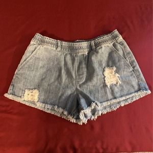 Aerie Womens Jean Shorts Blue Distressed Medium Wash Mid Rise Pull On Denim S